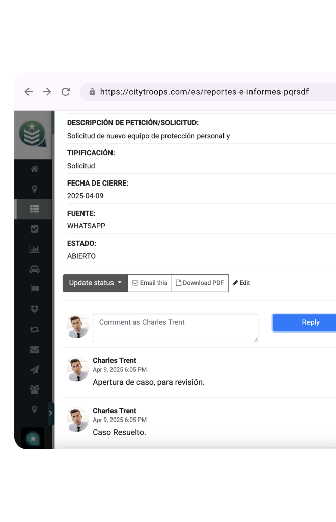 CityTroops - Reportes e informes PQRSDF