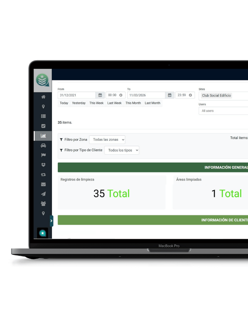 CityTroops - Dashboard por cliente de software para gestión de limpieza comercial