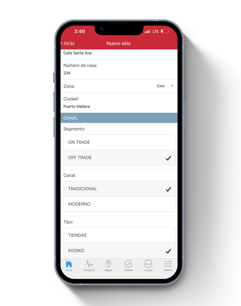 App CityTroops con clasificación de punto de venta en canal tradicional: segmento OFF TRADE, canal tradicional y tipo kiosco