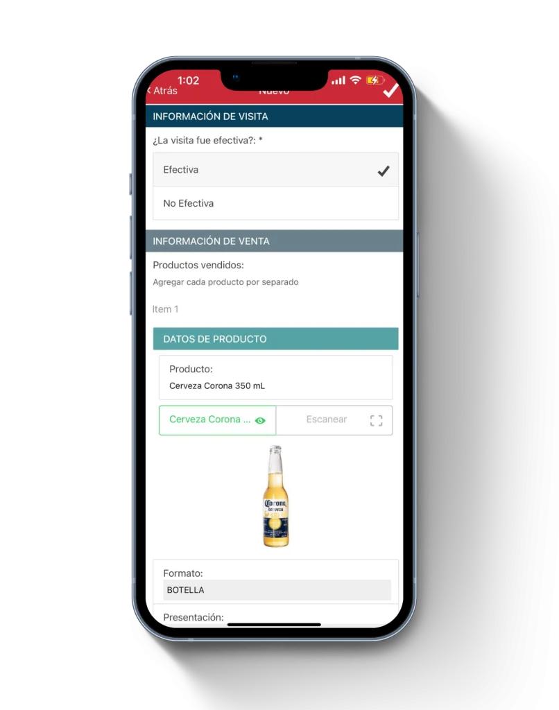 Reporte de preventa en canal tradicional con visita efectiva y producto vendido registrado desde app CityTroops