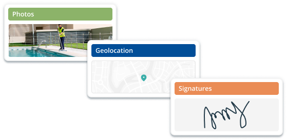 Evidencia de mantenimiento con fotografías, geolocalización y firma digital del técnico